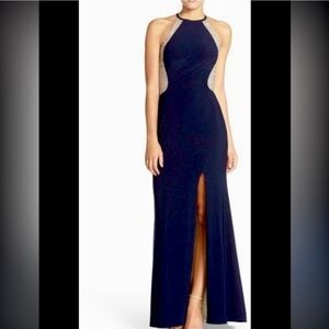 Avery G Navy And Nude Beaded Illusion Formal Gown Size 4